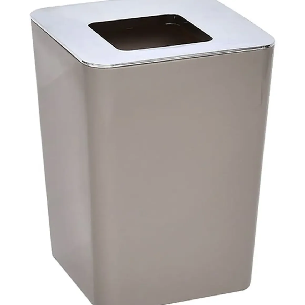 POUBELLE CARREE COUVERCLE CHROME TAUPE