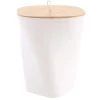 POUBELLE DESIGN GRAND MODELE COUVERCLE BAMBOU BLANC