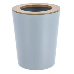 POUBELLE METAL EVASEE COUVERCLE BAMBOU 5L BLEU CLAIR
