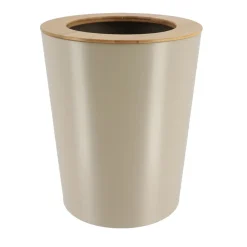 POUBELLE METAL EVASEE COUVERCLE BAMBOU 5L TAUPE