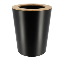 POUBELLE METAL EVASEE COUVERCLE BAMBOU 5L NOIR