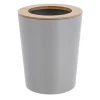 POUBELLE METAL EVASEE COUVERCLE BAMBOU 5L GRIS CLAIR