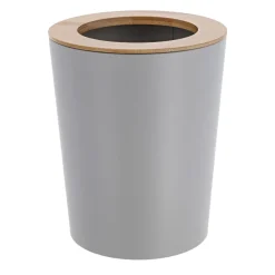 POUBELLE METAL EVASEE COUVERCLE BAMBOU 5L GRIS CLAIR