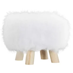 POUF FAUSSE FOURRURE BLANCHE PIEDS 30X24CM