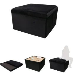 POUF PLIABLE 3 EN 1  TABLE POUF COFFRE NOIR 76X76