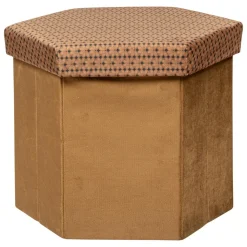 POUF PLIANT VELOURS HEXAGONAL JILING CARAMEL D.40X38CM
