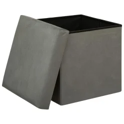 POUF PLIANT VELOURS LILOU GRIS D.38X38CM