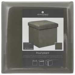 POUF PLIANT VELOURS LILOU GRIS D.38X38CM