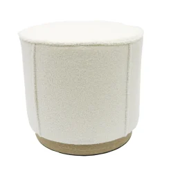 POUF ROND BOUCLETTE BASE EFFET BOIS H.36CM
