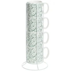 RACK 4 MUGS FLORAL GREEN 24CL