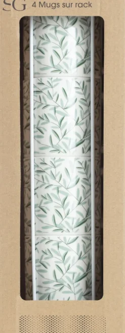 RACK 4 MUGS FLORAL GREEN 24CL