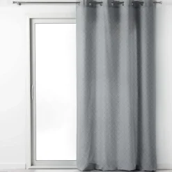 RIDEAU A OEILLETS 140X240CM COTON LENON GRIS BLANC