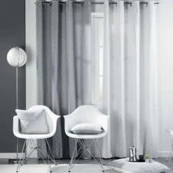 RIDEAU A OEILLETS 140X240CM COTON LENON GRIS BLANC
