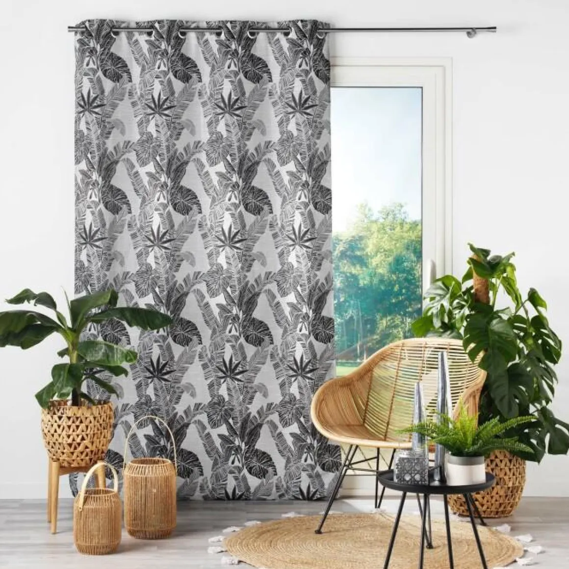 RIDEAU A OEILLETS 140X260CM JACQUARD FAGGY NOIR
