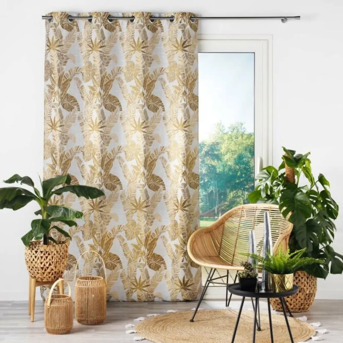 RIDEAU A OEILLETS 140X260CM JACQUARD FAGGY JAUNE