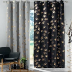 RIDEAU A OEILLETS 135X240CM OCCULT IMP GINKGOLD GRIS OR