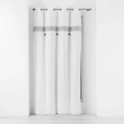 RIDEAU A OEILLETS 140X240CM TOP BRODE POMPONS AMAYA GRIS