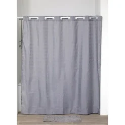 RIDEAU DE DOUCHE POLYESTER MOTIF CARRE ANNEAUX INTEGRES 180X