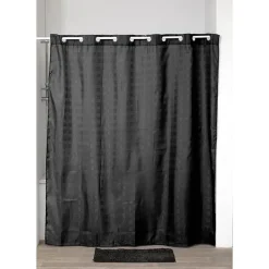RIDEAU DE DOUCHE POLYESTER MOTIF CARRE ANNEAUX INTEGRES 180X