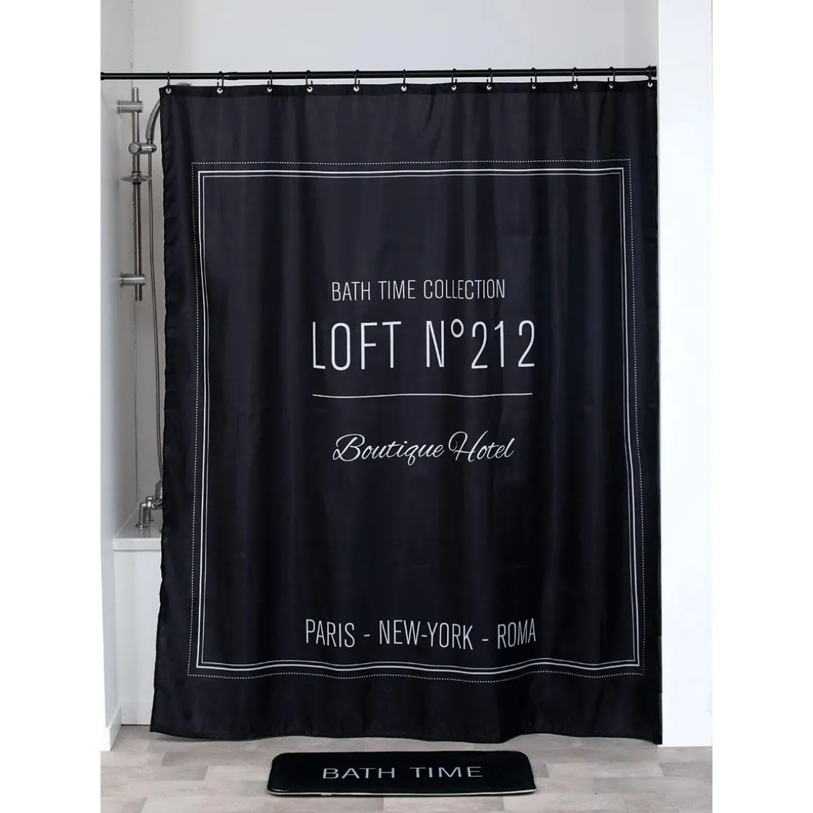 RIDEAU DE DOUCHE POLYESTER 180X200CM NEO RETRO NOIR