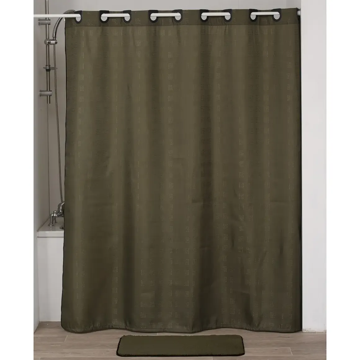 RIDEAU DOUCHE OEILLETS INTEGRES 180X200CM KAKI NOIR