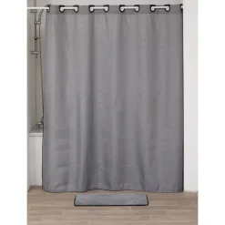 RIDEAU DOUCHE OEILLETS INTEGRES 180X200CM GRIS NOIR