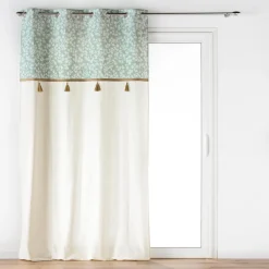 RIDEAU OEILLETS 140X240CM COTON IMPRIME POMPON VIVOLINE