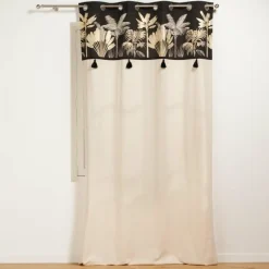 RIDEAU OEILLETS 140X240CM COTON UNI TOP POMPON KARABA