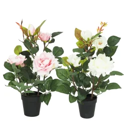 ROSIER EN POT PLASTIQUE H35CM ROSE ET BLANC