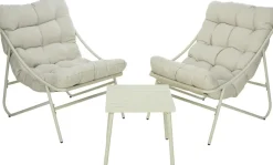 SALON DUO RELAX 2 CHAISES 1 TABLE ACIER CREME