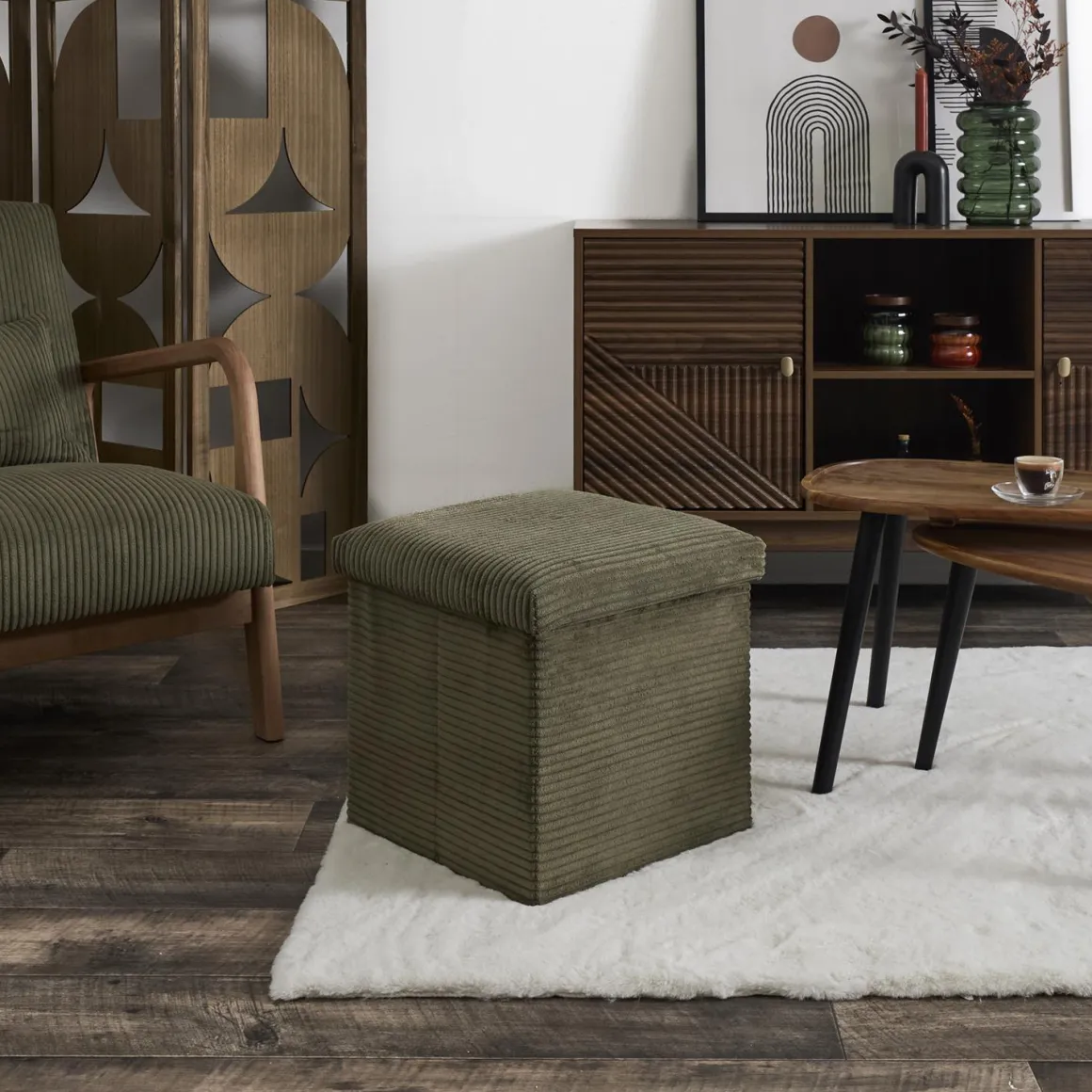 SCOTT COFFRE POUF PLIABLE COTELE VERT