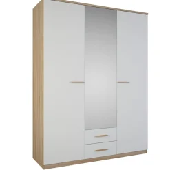SELENA ARMOIRE 3PORTES MIROIR 2TIROIRS CHENE BROSSE BLANC