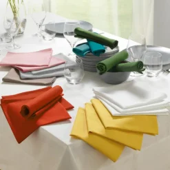 3 SERVIETTES DE TABLE 40X40 CM COTON UNI INITIA BLEU
