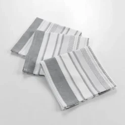 3 SERVIETTES DE TABLE 40X40CM TISSE SANTORIN GRIS BLANC