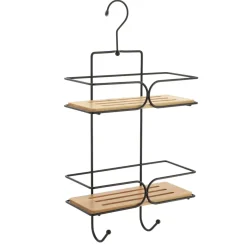 SERVITEUR FIL METAL 2 ETAGERES BAMBOU NOIR