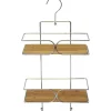 SERVITEUR FIL METAL   2 ETAGERES BAMBOU   CHROME   BAMBOU