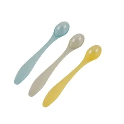 SET 3 CUILLERES PLASTIQUES BLEU CIEL JAUNE VERT AMANDE