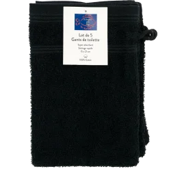 SET DE 5 GANTS DE TOILETTE 15X21CM NOIR