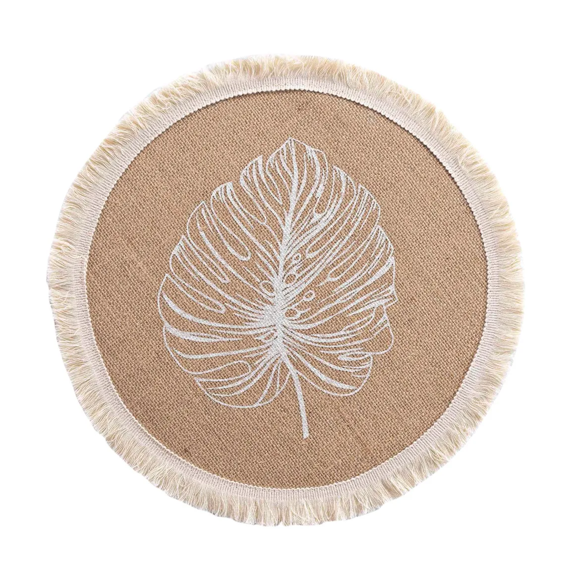 SET DE TABLE D.38CM JUTE IMPRIME ET FRANGES MOGADOR NATUREL
