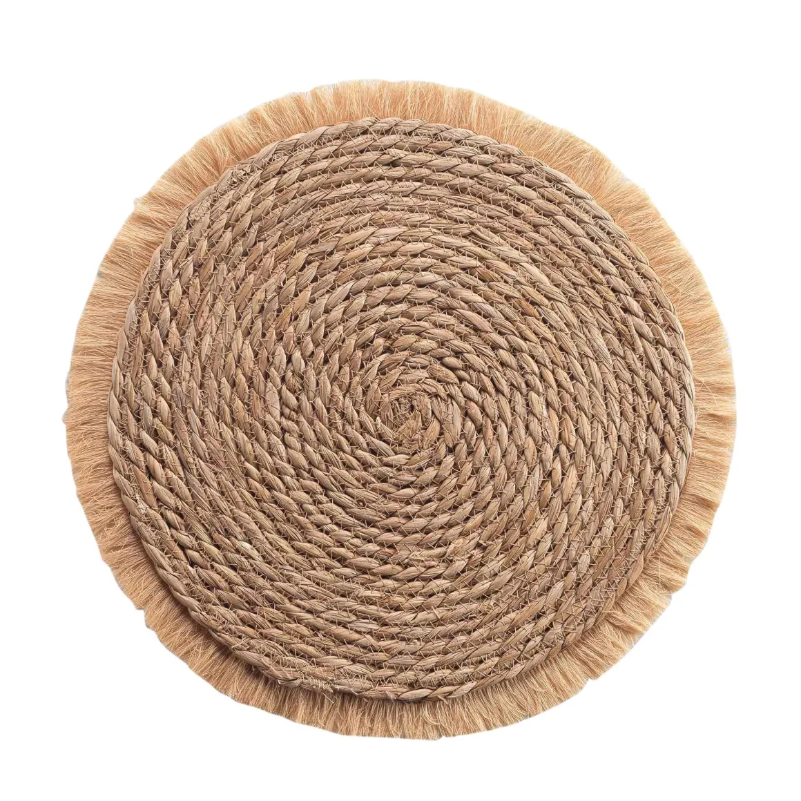 SET DE TABLE D.38CM PAILLE DE JONC ET FRANGES OSLO NATUREL