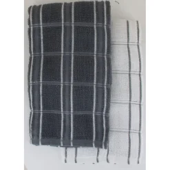 SET 2 ESSUIE MAINS ANDREW 50X50CM COTON ANTHRACITE BLANC