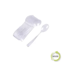 SET 12 GRANDES CUILLERES REUTILISABLES TRANSPARENT H.17.5CM
