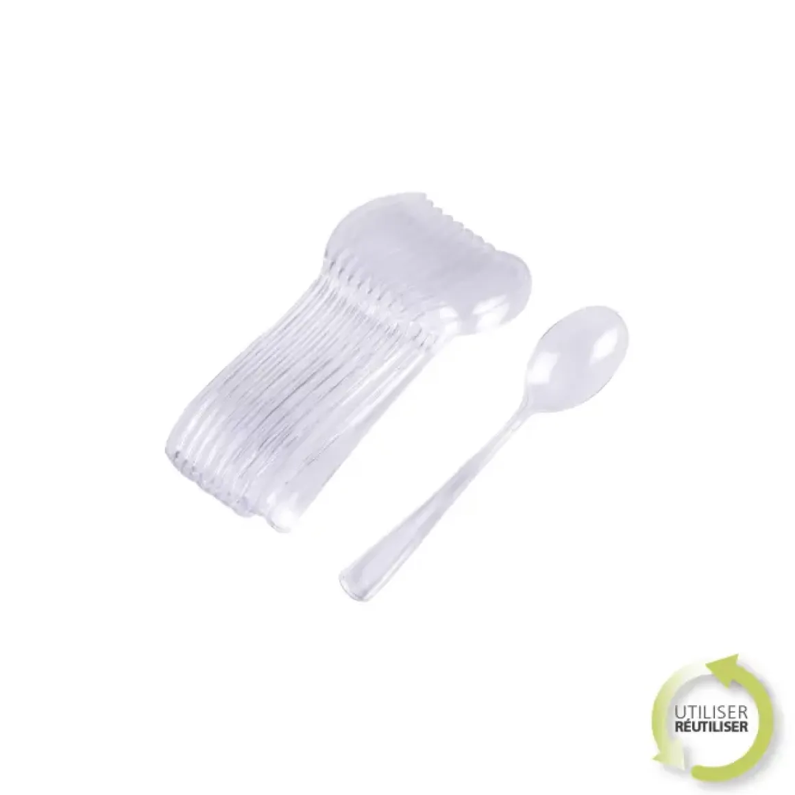 SET 12 GRANDES CUILLERES REUTILISABLES TRANSPARENT H.17.5CM