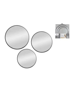 SET 3 MIROIRS DECO A SUSPENDRE NOIR METAL