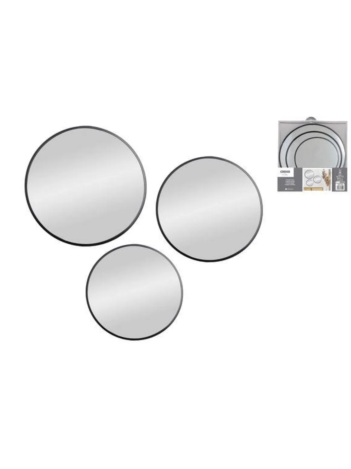SET 3 MIROIRS DECO A SUSPENDRE NOIR METAL