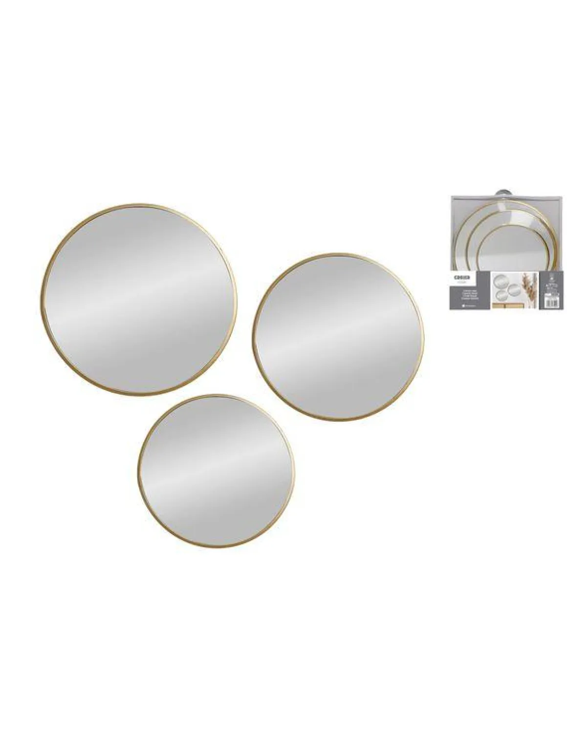 SET 3 MIROIRS DECO A SUSPENDRE OR METAL