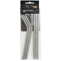SET 6 PAILLES ET 1 GOUPILLON INOX