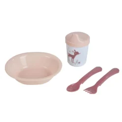 SET REPAS 4 PIECES ASSIETTE COUVERTS ET TASSE PLASTIQUE