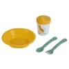 SET REPAS 4 PIECES ASSIETTE ET COUVERTS ET TASSE SAVANE