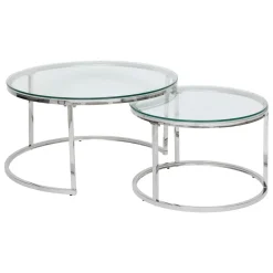SET 2 TABLES BASSES KNEO VERRE INOX